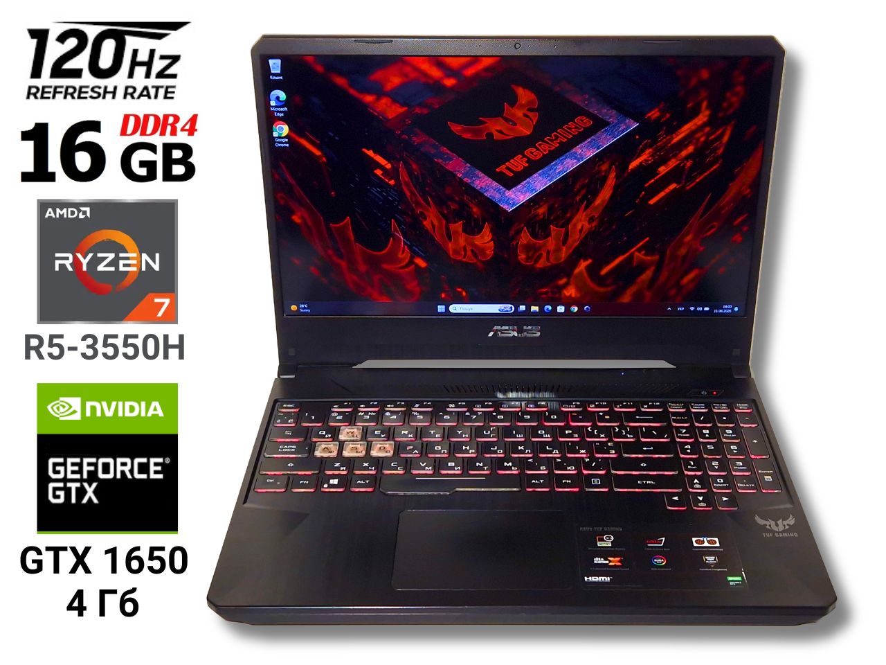 Ігровий ноутбук б/у ASUS TUF FX505DT IPS 120 Гц Ryzen 5 3550H 16/512 Гб GTX 1650 4Гб