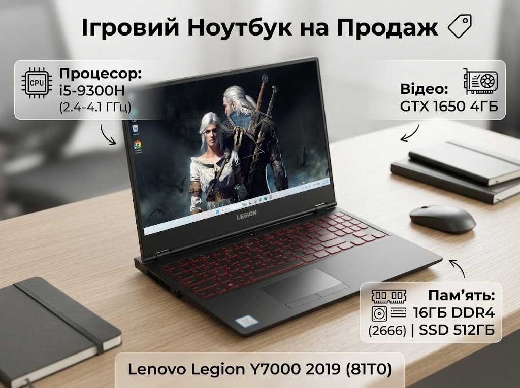 Ігровий ноутбук б/у Lenovo LEGION Y7000 15.6" FHD Core i5-9300H 16/512 GTX 1650 4GB